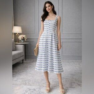 Blue and White Patterned Women's Dress